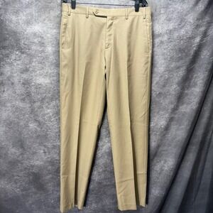 Zanella Devon Trousers Dress Pants Mens 34 Tan Khaki Quattro Lame Wool Italy